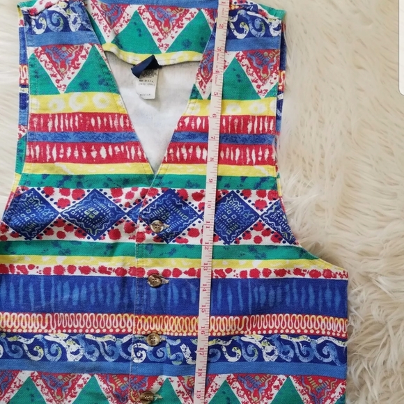 VTG Stuffed Shirt Jeanswear Denim Women Vest Size M Tribal Aztec Colorful - Picture 7 of 8